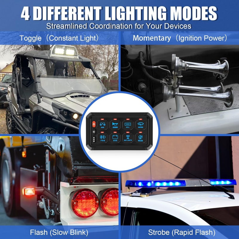 KISLED 8 Gang Switch Panel with RGB Button and Brightness Button for 5-Level Brightness Universal Automotive Circuit Control Relay Car Touch LED System Box, 2 Years Warranty - Image 3